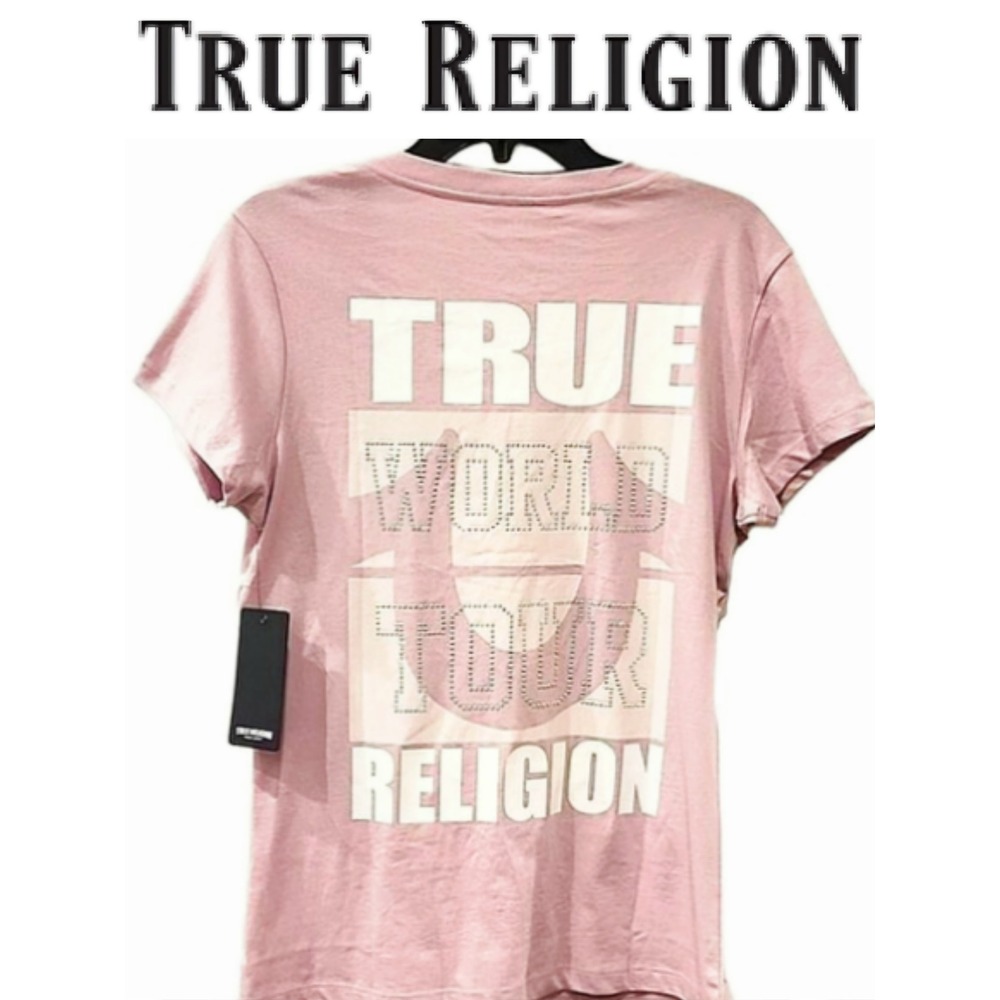 True Religion Slim World Tour V-Neck S/S T-Shirt- Fair Orchid